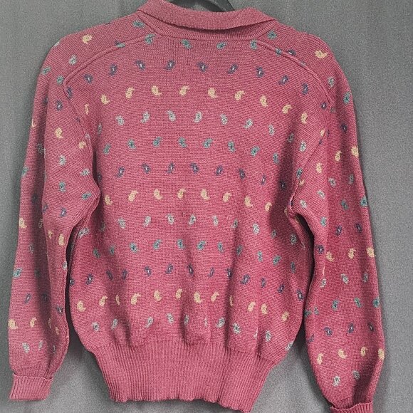 Nordstrom Gallery 100% Wool Made in Italy Sweater Men's Small Burgundy Paisley - Picture 6 of 10
